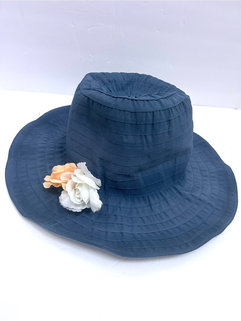 Women's Navy Sun Hat with Floral Accent